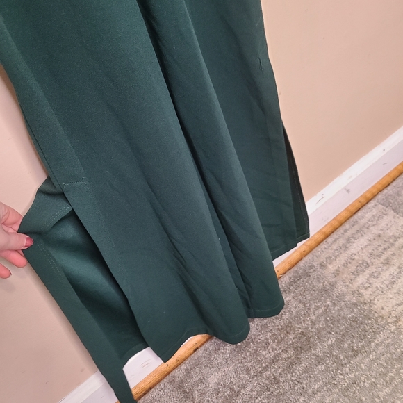 Bebe Side Slit Wideleg Jumpsuit Green Tie Waist - Picture 5 of 14